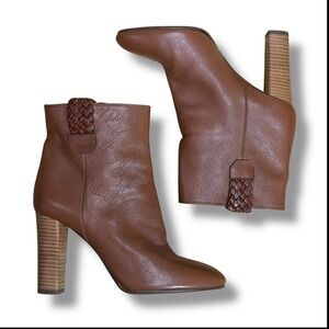 Hugo Boss Brown Leather Block Heel Ankle Boots Made in Italy Size‎ 37/ US 7